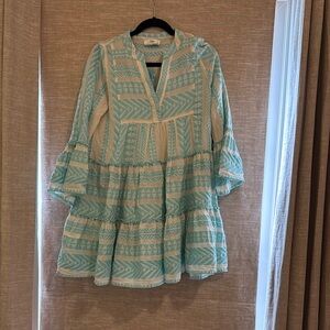 Devotion TWINS Aqua and Cream Zigzag Dress